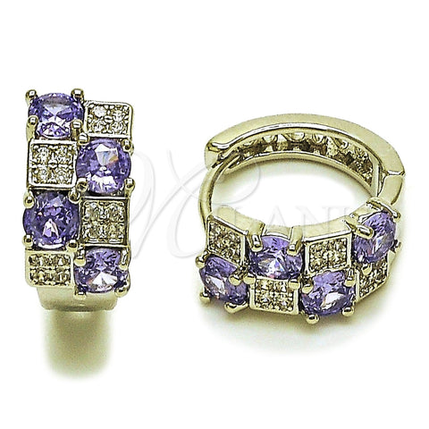 Rhodium Gold Filled Huggie Hoop, with Amethyst Cubic Zirconia and White Micro Pave, Polished, Rhodium Finish, 02.267.0075.8.16