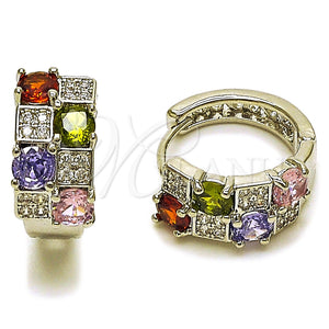 Rhodium Gold Filled Huggie Hoop, with Multicolor Cubic Zirconia and White Micro Pave, Polished, Rhodium Finish, 02.267.0075.9.16
