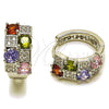Rhodium Gold Filled Huggie Hoop, with Multicolor Cubic Zirconia and White Micro Pave, Polished, Rhodium Finish, 02.267.0075.9.16