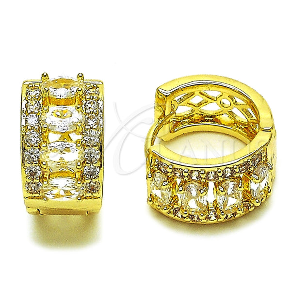 Oro Laminado Huggie Hoop, Gold Filled Style Cluster Design, with White Cubic Zirconia, Polished, Golden Finish, 02.267.0076.15