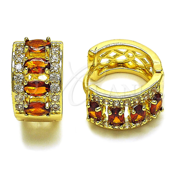 Oro Laminado Huggie Hoop, Gold Filled Style Cluster Design, with Garnet and White Cubic Zirconia, Polished, Golden Finish, 02.267.0076.1.15