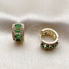 Oro Laminado Huggie Hoop, Gold Filled Style Cluster Design, with Green and White Cubic Zirconia, Polished, Golden Finish, 02.267.0076.2.15