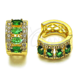 Oro Laminado Huggie Hoop, Gold Filled Style Cluster Design, with Green and White Cubic Zirconia, Polished, Golden Finish, 02.267.0076.2.15