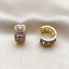 Oro Laminado Huggie Hoop, Gold Filled Style Cluster Design, with Amethyst and White Cubic Zirconia, Polished, Golden Finish, 02.267.0076.3.15