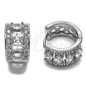 Rhodium Gold Filled Huggie Hoop, Cluster Design, with White Cubic Zirconia, Polished, Rhodium Finish, 02.267.0076.5.15