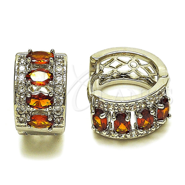 Rhodium Gold Filled Huggie Hoop, Cluster Design, with Garnet and White Cubic Zirconia, Polished, Rhodium Finish, 02.267.0076.6.15