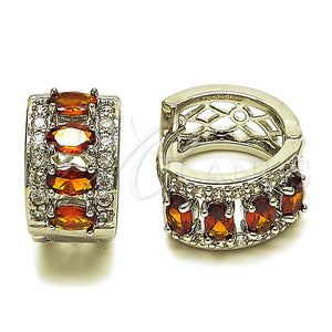 Rhodium Gold Filled Huggie Hoop, Cluster Design, with Garnet and White Cubic Zirconia, Polished, Rhodium Finish, 02.267.0076.6.15