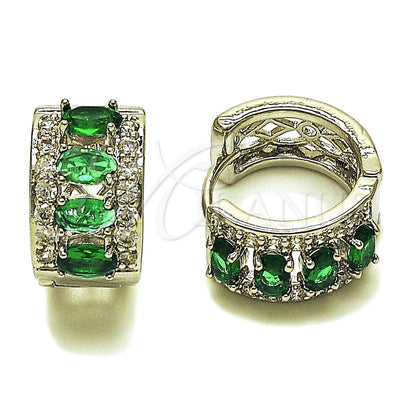 White Gold Filled Rhodium Gold Filled Huggie Hoop, Cluster Design, with Green and White Cubic Zirconia, Polished, Rhodium Finish for wholesale, main product view