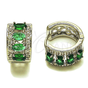 Rhodium Gold Filled Huggie Hoop, Cluster Design, with Green and White Cubic Zirconia, Polished, Rhodium Finish, 02.267.0076.7.15