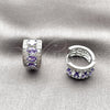 Rhodium Gold Filled Huggie Hoop, Cluster Design, with Amethyst and White Cubic Zirconia, Polished, Rhodium Finish, 02.267.0076.8.15
