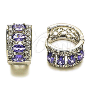 Rhodium Gold Filled Huggie Hoop, Cluster Design, with Amethyst and White Cubic Zirconia, Polished, Rhodium Finish, 02.267.0076.8.15
