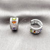 Rhodium Gold Filled Huggie Hoop, Cluster Design, with Multicolor and White Cubic Zirconia, Polished, Rhodium Finish, 02.267.0076.9.15