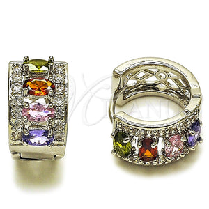 Rhodium Gold Filled Huggie Hoop, Cluster Design, with Multicolor and White Cubic Zirconia, Polished, Rhodium Finish, 02.267.0076.9.15