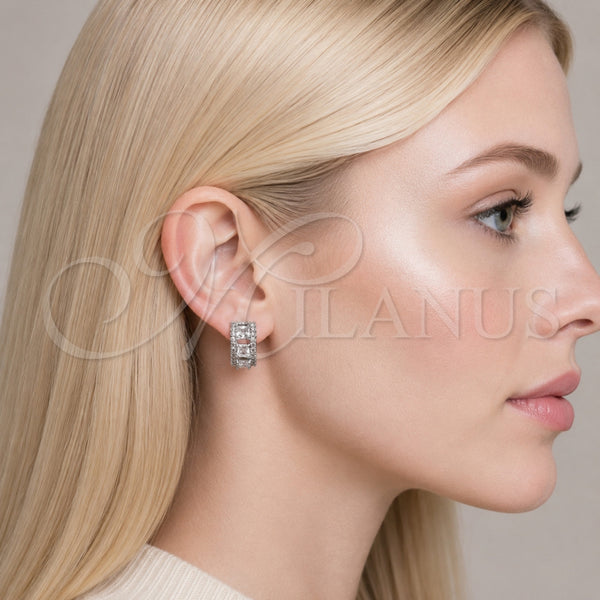 Oro Laminado Huggie Hoop, Gold Filled Style Cluster Design, with White Cubic Zirconia, Polished, Golden Finish, 02.267.0077.15