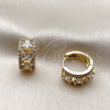 Oro Laminado Huggie Hoop, Gold Filled Style Cluster Design, with White Cubic Zirconia, Polished, Golden Finish, 02.267.0077.15