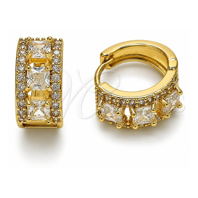 Oro Laminado Huggie Hoop, Gold Filled Style Cluster Design, with White Cubic Zirconia, Polished, Golden Finish, 02.267.0077.15