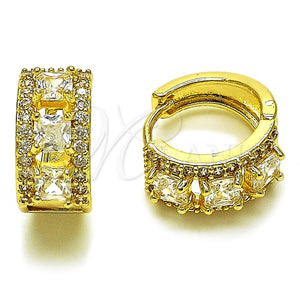 Oro Laminado Huggie Hoop, Gold Filled Style Cluster Design, with White Cubic Zirconia, Polished, Golden Finish, 02.267.0077.15