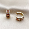 Oro Laminado Huggie Hoop, Gold Filled Style Cluster Design, with Garnet and White Cubic Zirconia, Polished, Golden Finish, 02.267.0077.1.15