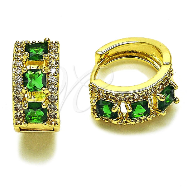 Oro Laminado Huggie Hoop, Gold Filled Style Cluster Design, with Green and White Cubic Zirconia, Polished, Golden Finish, 02.267.0077.2.15