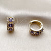 Oro Laminado Huggie Hoop, Gold Filled Style Cluster Design, with Amethyst and White Cubic Zirconia, Polished, Golden Finish, 02.267.0077.3.15