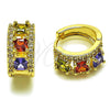 Oro Laminado Huggie Hoop, Gold Filled Style Cluster Design, with Multicolor and White Cubic Zirconia, Polished, Golden Finish, 02.267.0077.4.15
