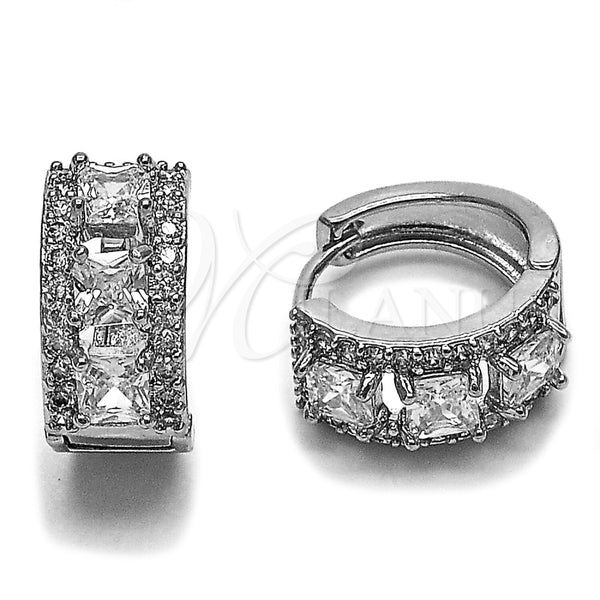 Rhodium Gold Filled Huggie Hoop, Cluster Design, with White Cubic Zirconia, Polished, Rhodium Finish, 02.267.0077.5.15
