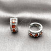 Rhodium Gold Filled Huggie Hoop, Cluster Design, with Garnet and White Cubic Zirconia, Polished, Rhodium Finish, 02.267.0077.6.15