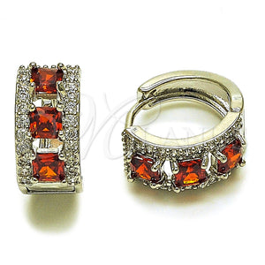 Rhodium Gold Filled Huggie Hoop, Cluster Design, with Garnet and White Cubic Zirconia, Polished, Rhodium Finish, 02.267.0077.6.15