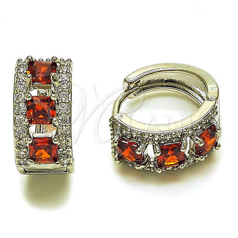 Rhodium Gold Filled Huggie Hoop, Cluster Design, with Garnet and White Cubic Zirconia, Polished, Rhodium Finish, 02.267.0077.6.15