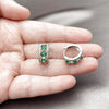 Rhodium Gold Filled Huggie Hoop, Cluster Design, with Green and White Cubic Zirconia, Polished, Rhodium Finish, 02.267.0077.7.15