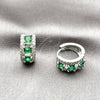 Rhodium Gold Filled Huggie Hoop, Cluster Design, with Green and White Cubic Zirconia, Polished, Rhodium Finish, 02.267.0077.7.15
