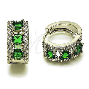 Rhodium Gold Filled Huggie Hoop, Cluster Design, with Green and White Cubic Zirconia, Polished, Rhodium Finish, 02.267.0077.7.15