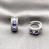 Rhodium Gold Filled Huggie Hoop, Cluster Design, with Amethyst and White Cubic Zirconia, Polished, Rhodium Finish, 02.267.0077.8.15