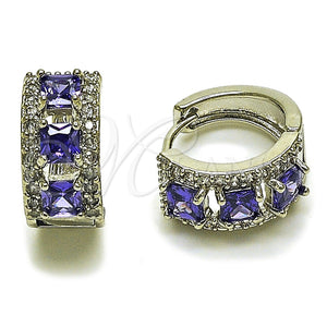 Rhodium Gold Filled Huggie Hoop, Cluster Design, with Amethyst and White Cubic Zirconia, Polished, Rhodium Finish, 02.267.0077.8.15