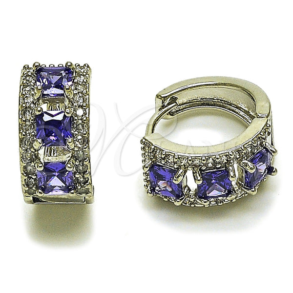 Rhodium Gold Filled Huggie Hoop, Cluster Design, with Amethyst and White Cubic Zirconia, Polished, Rhodium Finish, 02.267.0077.8.15