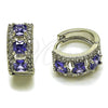 Rhodium Gold Filled Huggie Hoop, Cluster Design, with Amethyst and White Cubic Zirconia, Polished, Rhodium Finish, 02.267.0077.8.15