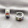Rhodium Gold Filled Huggie Hoop, Cluster Design, with Multicolor and White Cubic Zirconia, Polished, Rhodium Finish, 02.267.0077.9.15