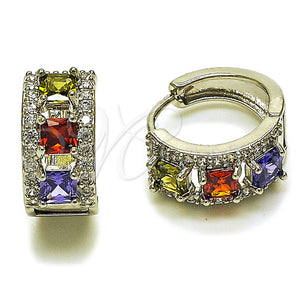 Rhodium Gold Filled Huggie Hoop, Cluster Design, with Multicolor and White Cubic Zirconia, Polished, Rhodium Finish, 02.267.0077.9.15