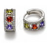 White Gold Filled Huggie Hoop, Cluster Design, with Multicolor and White Cubic Zirconia, Polished, Rhodium Finish, 02.267.0077.9.15