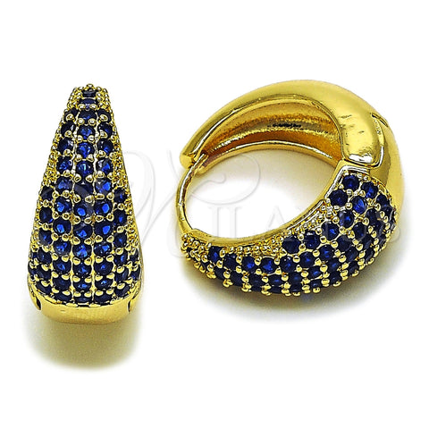 Oro Laminado Huggie Hoop, Gold Filled Style with Sapphire Blue Cubic Zirconia, Polished, Golden Finish, 02.267.0078.1.22
