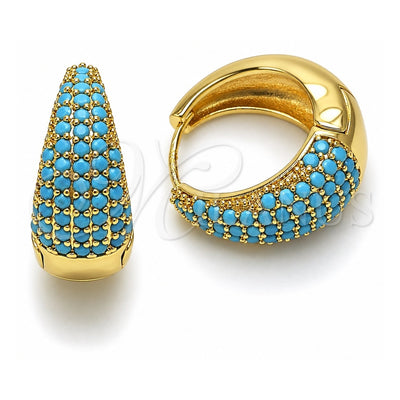 Oro Laminado Huggie Hoop, Gold Filled Style with Turquoise Cubic Zirconia, Polished, Golden Finish, 02.267.0078.3.22