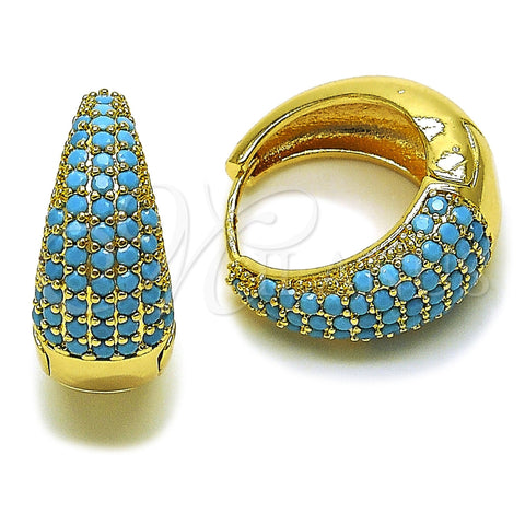 Oro Laminado Huggie Hoop, Gold Filled Style with Turquoise Cubic Zirconia, Polished, Golden Finish, 02.267.0078.3.22