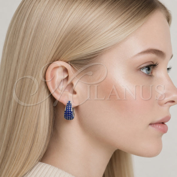 Rhodium Gold Filled Huggie Hoop, with Sapphire Blue Cubic Zirconia, Polished, Rhodium Finish, 02.267.0078.6.22