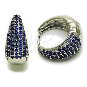 Rhodium Gold Filled Huggie Hoop, with Sapphire Blue Cubic Zirconia, Polished, Rhodium Finish, 02.267.0078.6.22