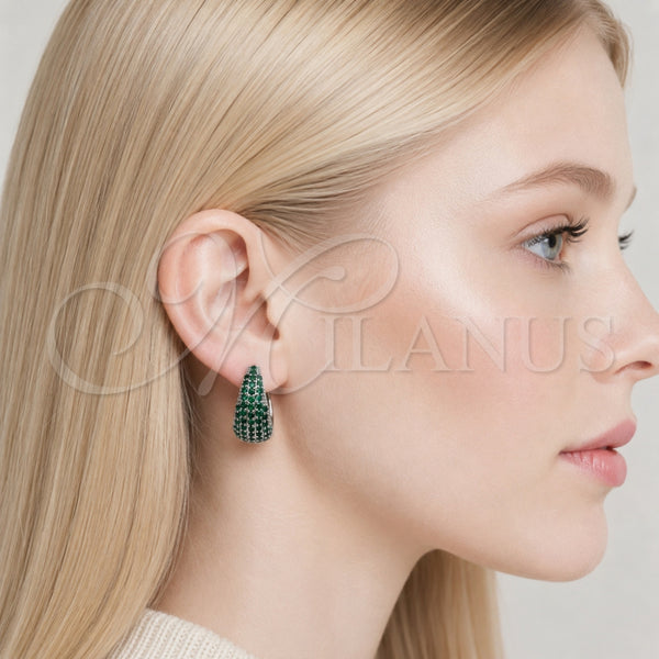 Rhodium Gold Filled Huggie Hoop, with Green Cubic Zirconia, Polished, Rhodium Finish, 02.267.0078.7.22