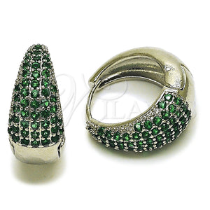 Rhodium Gold Filled Huggie Hoop, with Green Cubic Zirconia, Polished, Rhodium Finish, 02.267.0078.7.22
