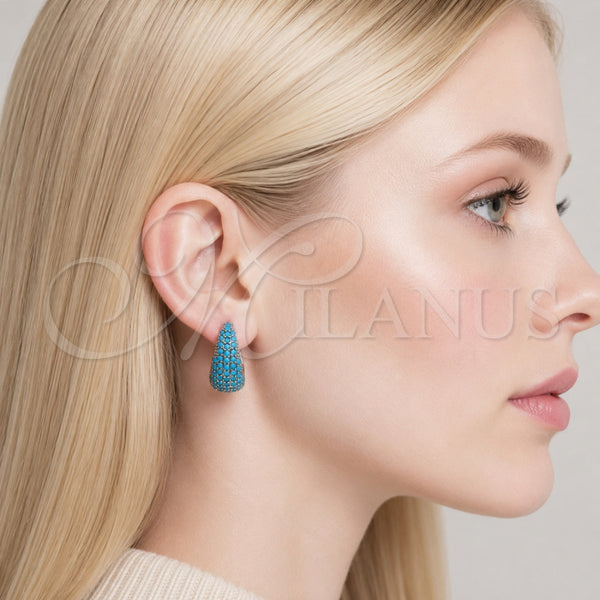 Rhodium Gold Filled Huggie Hoop, with Turquoise Cubic Zirconia, Polished, Rhodium Finish, 02.267.0078.8.22