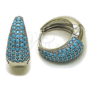 Rhodium Gold Filled Huggie Hoop, with Turquoise Cubic Zirconia, Polished, Rhodium Finish, 02.267.0078.8.22