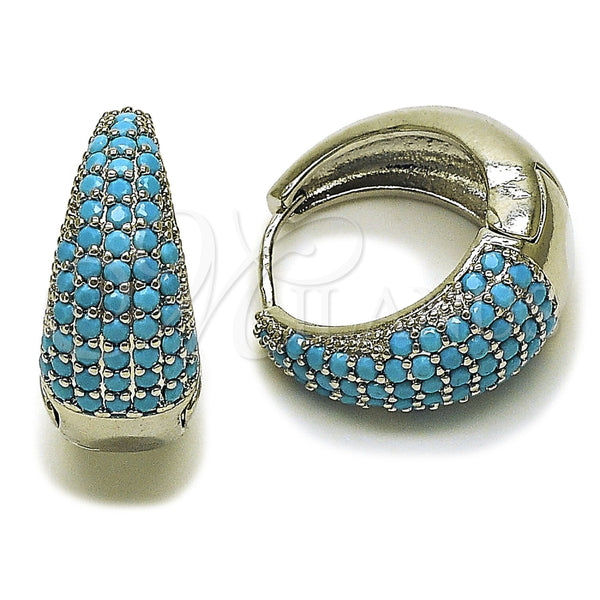 Rhodium Gold Filled Huggie Hoop, with Turquoise Cubic Zirconia, Polished, Rhodium Finish, 02.267.0078.8.22