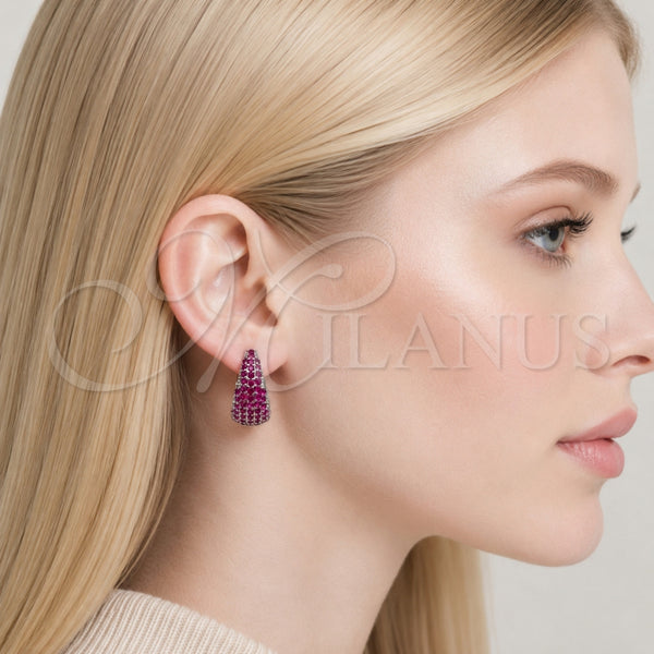 Rhodium Gold Filled Huggie Hoop, with Ruby Cubic Zirconia, Polished, Rhodium Finish, 02.267.0078.9.22